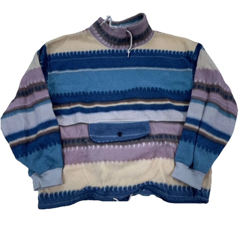 Vintage Croquet Sweater Women Large Fleece Sweatshirt Anorak Southwestern Tribal